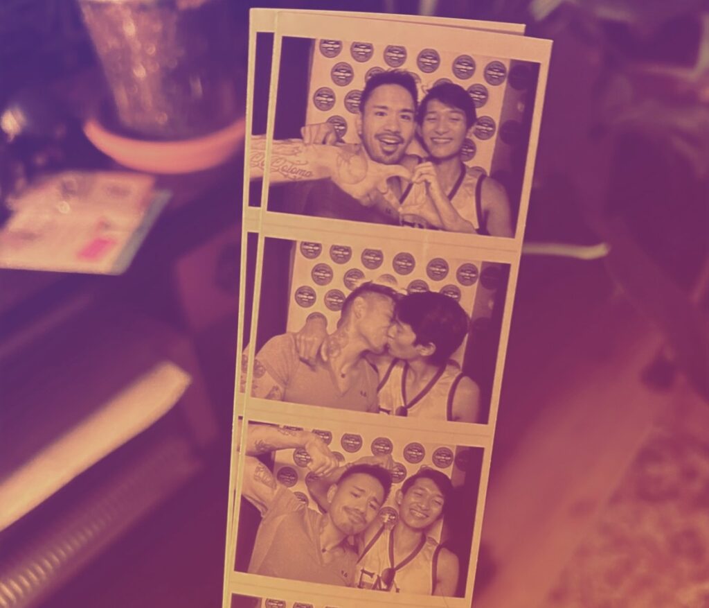 Filmstrip photos of two young LGBTQ+ asian men in love