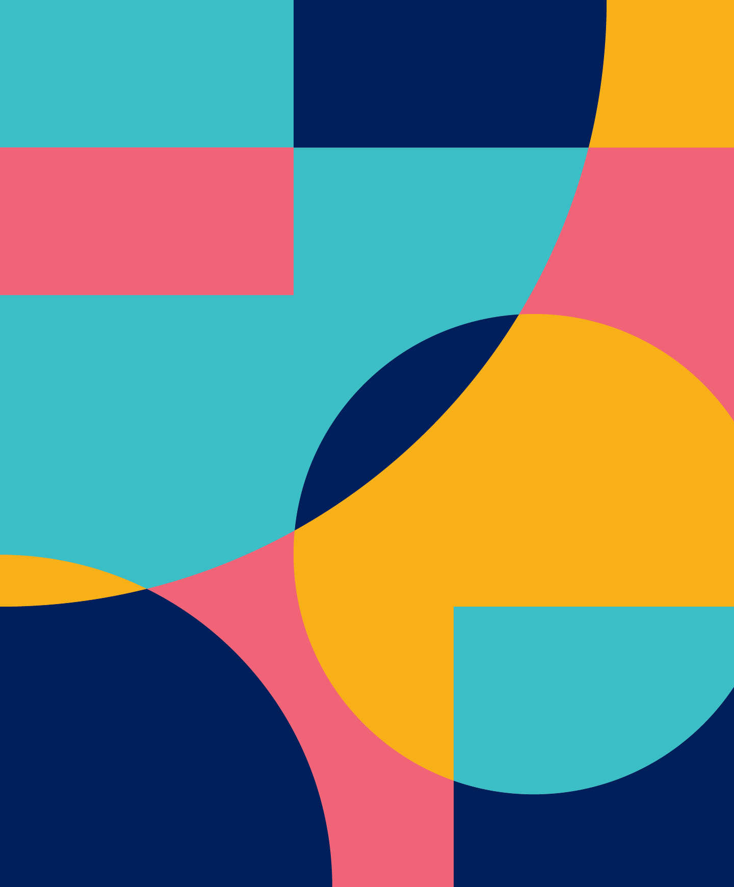 Colorful decorative graphic comprised of overlapping shapes.