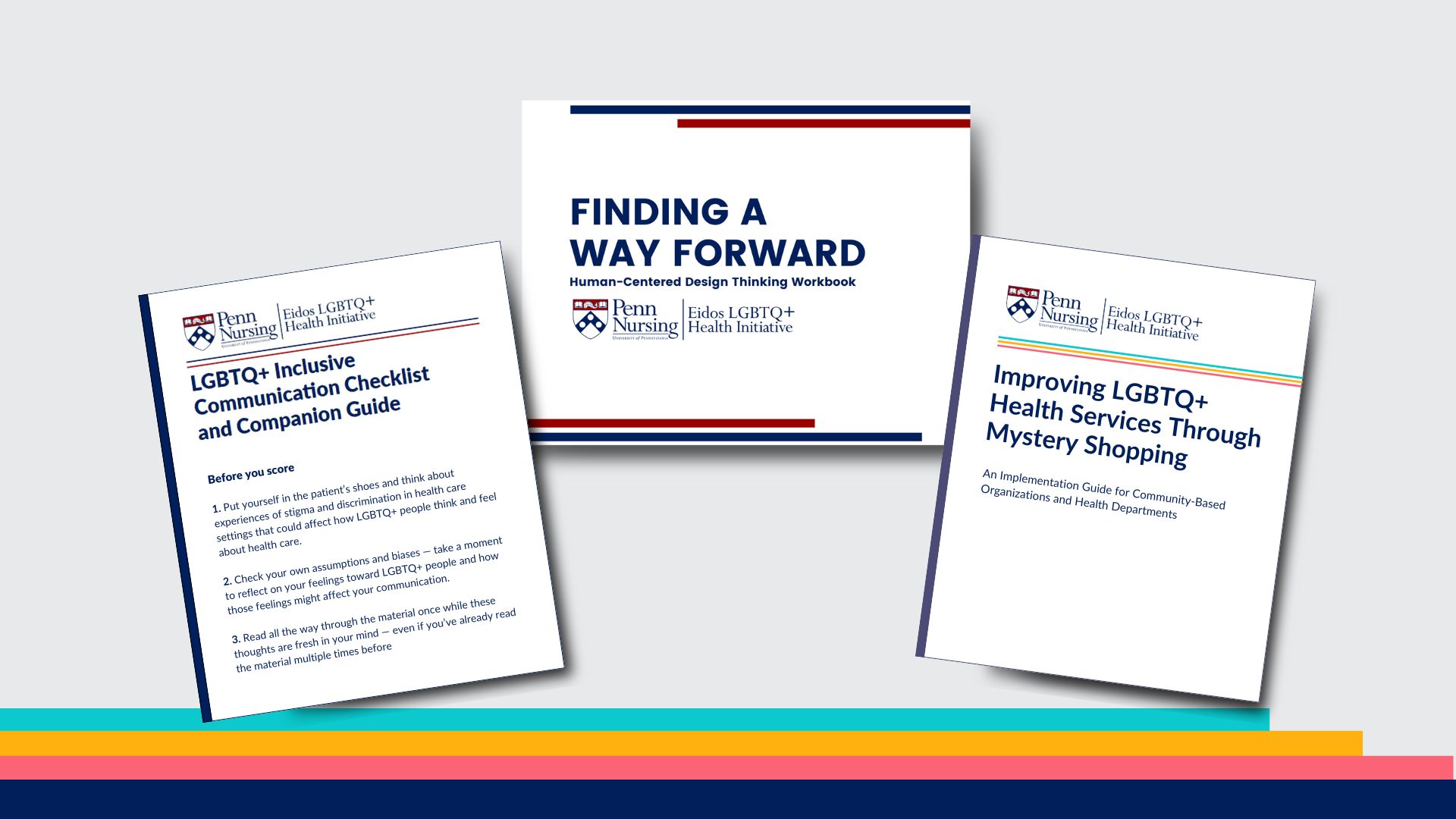 A graphic image of 3 different resources like guides and reports laid out together