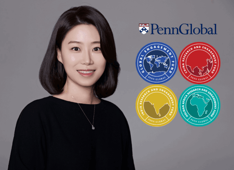Headshot of Dr. Seul Ki Choi smiling with the Penn Global logo to her right